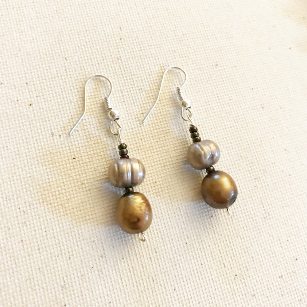 Rose in the Woods Necklace Earring Set Rose Quartz Pearls Gemstone Crystal Wood - Picture 6 of 6